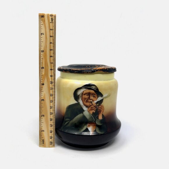 Antique Hand Painted Glass Tobacco Humidor Jar - Picture 2 of 4